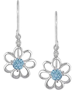 10k Blue Topaz Diamond December Earrings