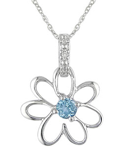 10k Blue Topaz Diamond December Birth Stone Pendant