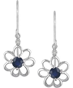 10k Sapphire Diamond September Birth Stone Earrings