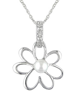 10k Cultured Pearl Diamond June Birth Stone Necklace