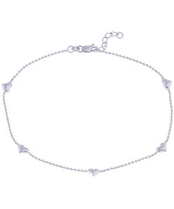 Sterling Essentials Sterling Silver 9-inch Five Heart Station Anklet