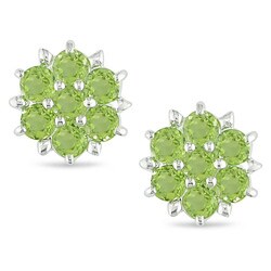 Silver Round Peridot Flower Earrings