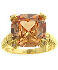 Kate Bissett Goldtone  Champagne Cushion-cut CZ Ring