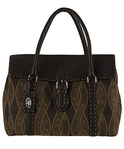 Fendi Brown Logo Design Canvas Satchel