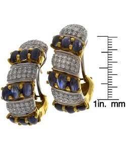 18k Gold 3ct TDW Diamond Sapphire Hoop Earrings