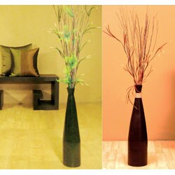 Slender Bamboo Floor Vase & Accent Leaves