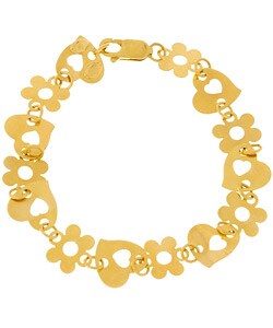 14k Yellow Gold Flower and Heart Bracelet