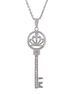 Sterling Silver Cubic Zirconia Princess Key Necklace
