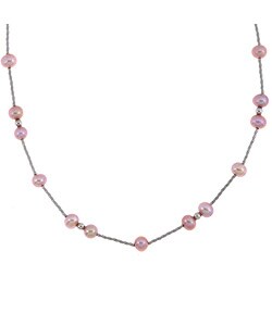 Silver Pink Freshwater Pearl Silver Twist Necklace
