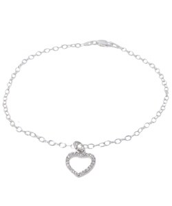 Tressa Italian Sterling Silver CZ Heart Anklet