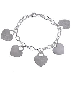 Sterling Silver Heart Disk Love Bracelet
