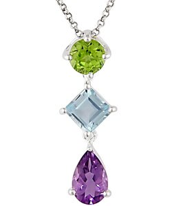 Silver Amethyst Peridot Blue Topaz Pendant