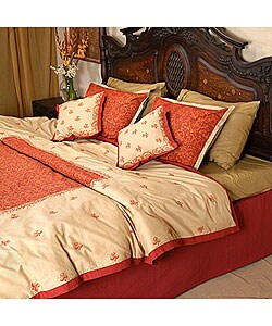 Hand-printed Maroon Cotton Duvet Cover Set (Pakistan)