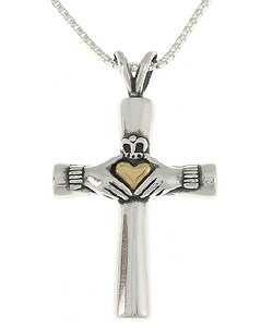 14k Gold and Silver Claddagh Cross Necklace