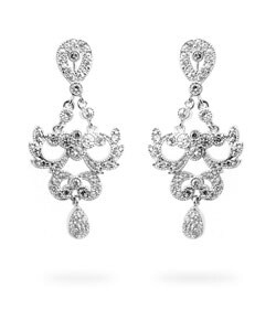 Silvertone Cubic Zirconia Owl Chandelier Earrings