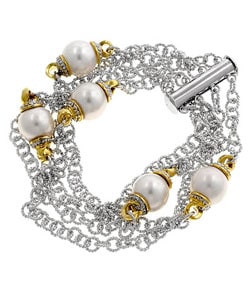 Two-tone Pearl Bead Fancy Links Bracelet