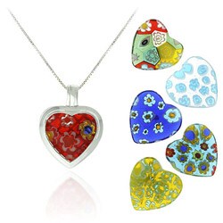 SS Murano Glass Interchangeable Heart Pendant Set