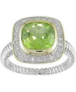 14k White Gold 1/8ct TDW Diamond Peridot Ring