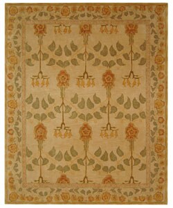 Handmade Ancestral Tree Ivory/ Green Wool Rug (8' x 10')