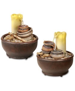 Cordless Flowing Candle Pottery Fountain