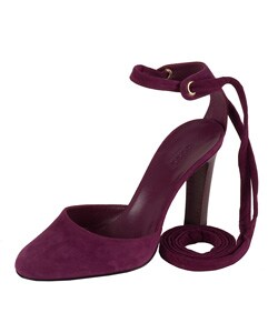 Gucci Purple Suede Pumps with Ankle Tie Strap
