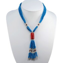 Handmade Red Coral Turquoise Garnet Necklace