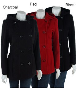 Anne Klein Hooded Wool Coat with Waist Buttons