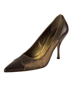 Prada Brown Leather Sequin Pumps