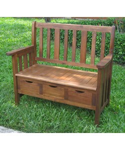3-drawer Acacia Bench with Arms