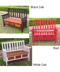 3-drawer Large UV Painted Acacia Bench w/ Arms