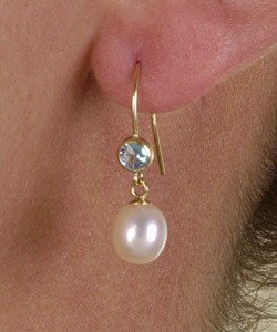 DaVonna 14k Gold Freshwater Pearl Blue Topaz Earring