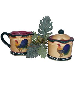Classic Rooster Collection Sugar Bowl and Creamer