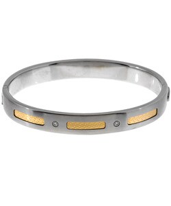 18k Gold Diamond Stainless Steel Bangle Bracelet