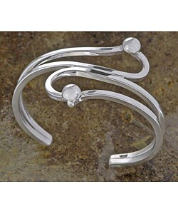 Sterling Silver Wave & Bead Cuff Bracelet (Mexico)