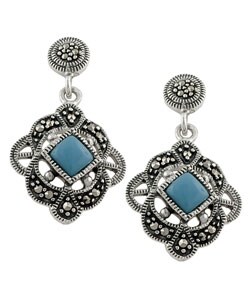 Sterling Silver Turquoise & Marcasite Dangling Earrings