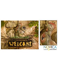 'Rooster Sings Welcome' Iron Welcome Sign (Mexico)