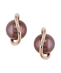 14k Pink Gold Diamond and Brown FW Pearl Earrings