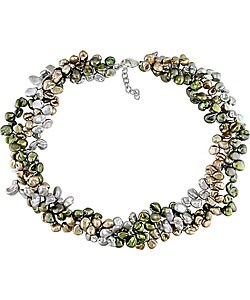 Three-strand FW Keshi Green Pearl Necklace (6.5-7.5mm)