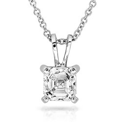 14k White Gold 1/4ct TDW Asscher Cut Diamond Solitaire Necklace (H-I, SI1-SI2)