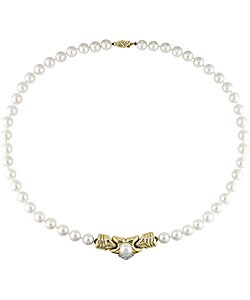 Cultured FW Pearl 1/4ct TDW Diamond Necklace (8-10mm)