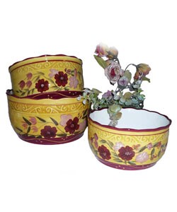 Floral Garden Hand-painted 3-piece Serving Bowl