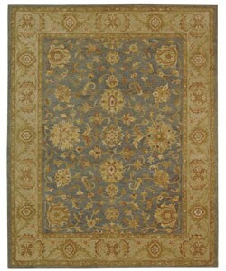 Handmade Antiquities Jewel Blue/ Beige Wool Rug (9'6 x 13'6)