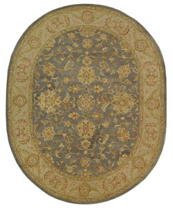 Handmade Antiquities Jewel Blue/ Beige Wool Rug (7'6 x 9'6 Oval)
