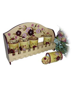 Floral Garden Hand-painted 5-piece Spice Rack