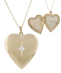 14k Yellow Gold Medium Heart Locket with Diamond