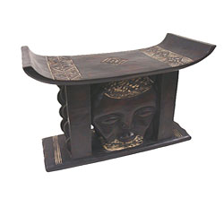 Hand-carved Mask Stool (Ghana)