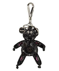 Prada Black Leather Bear Keychain with Decoration