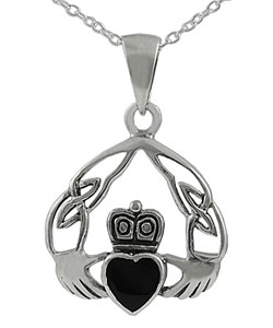Sterling Silver Onyx Claddagh-style Necklace