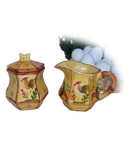 Sunshine Rooster Sugar Bowl and Creamer Set