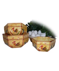 Sunshine Rooster Hand Painted Serving Bowl Set